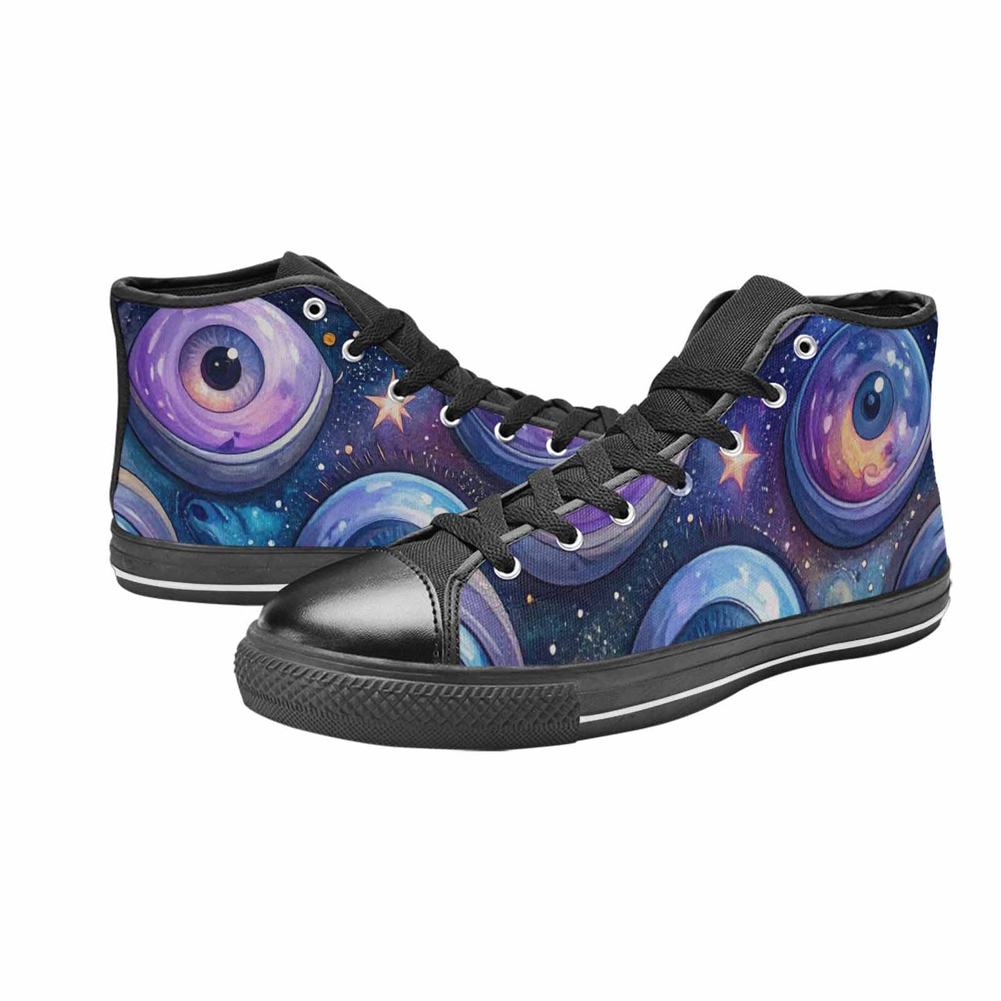 WOMEN'S Cartoon Eyeballs Galaxy High Top Canvas Grunge Custom Shoes