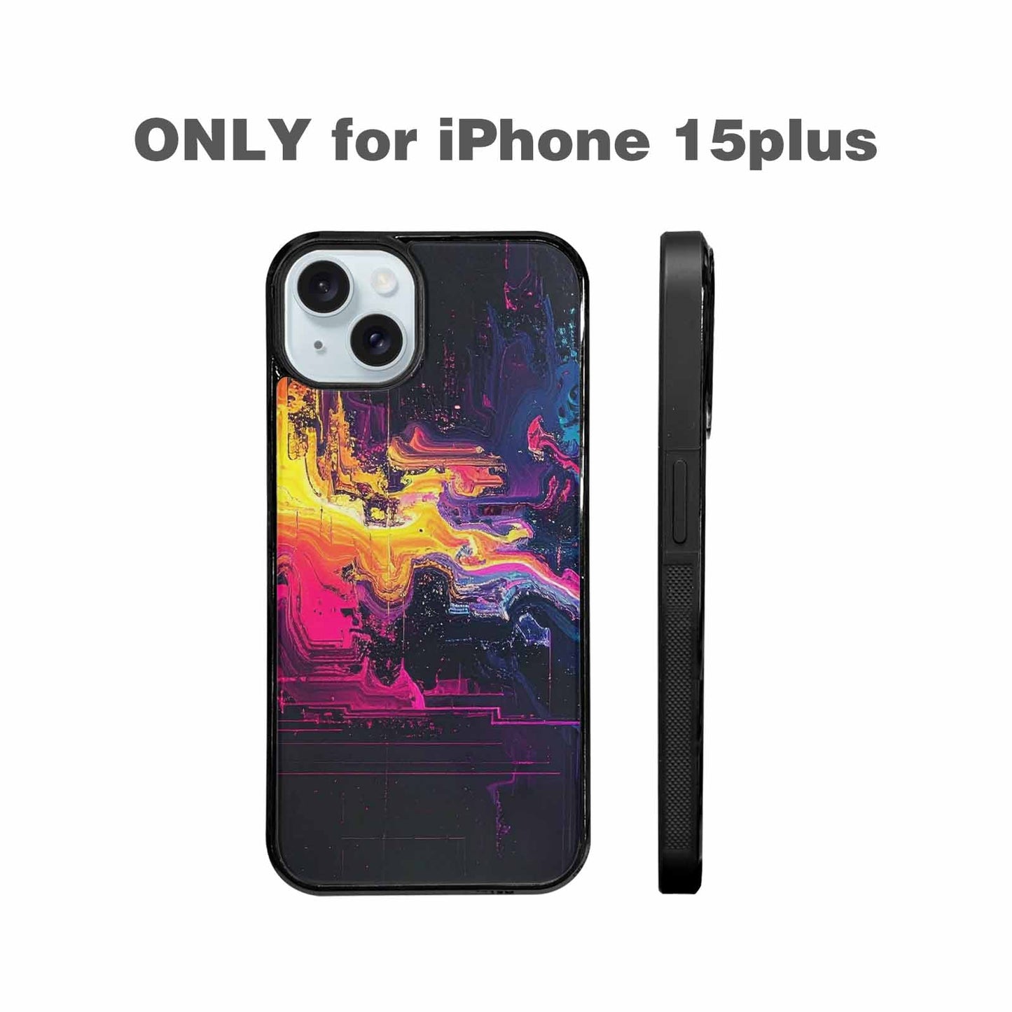iPhone 15 Plus Case — Glitch Dark Art Seamless Pattern Vibrant, Custom Phone Case