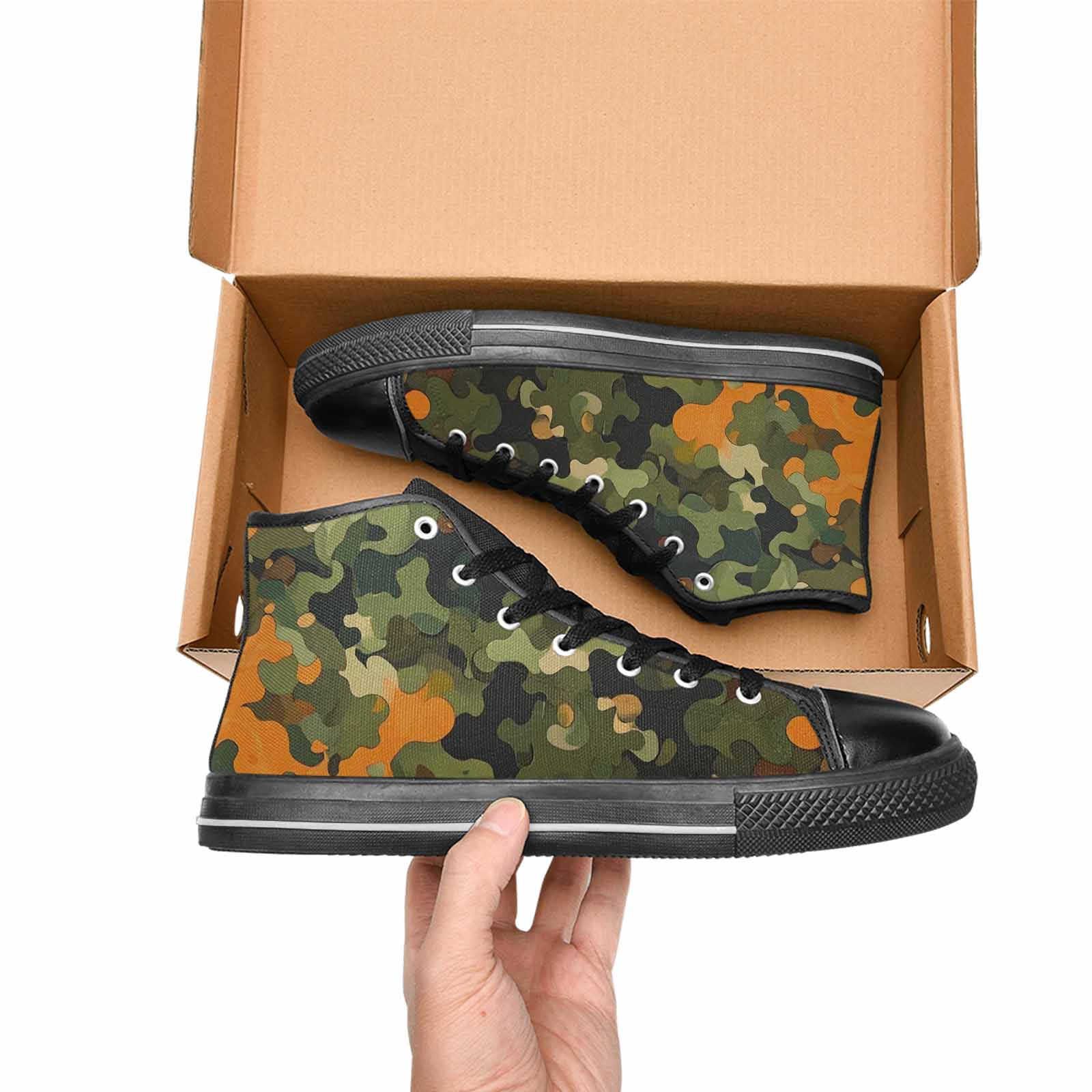 WOMEN'S Military Camouflage Blotch High Top Canvas Vibrant Chaos Custom Sneakers