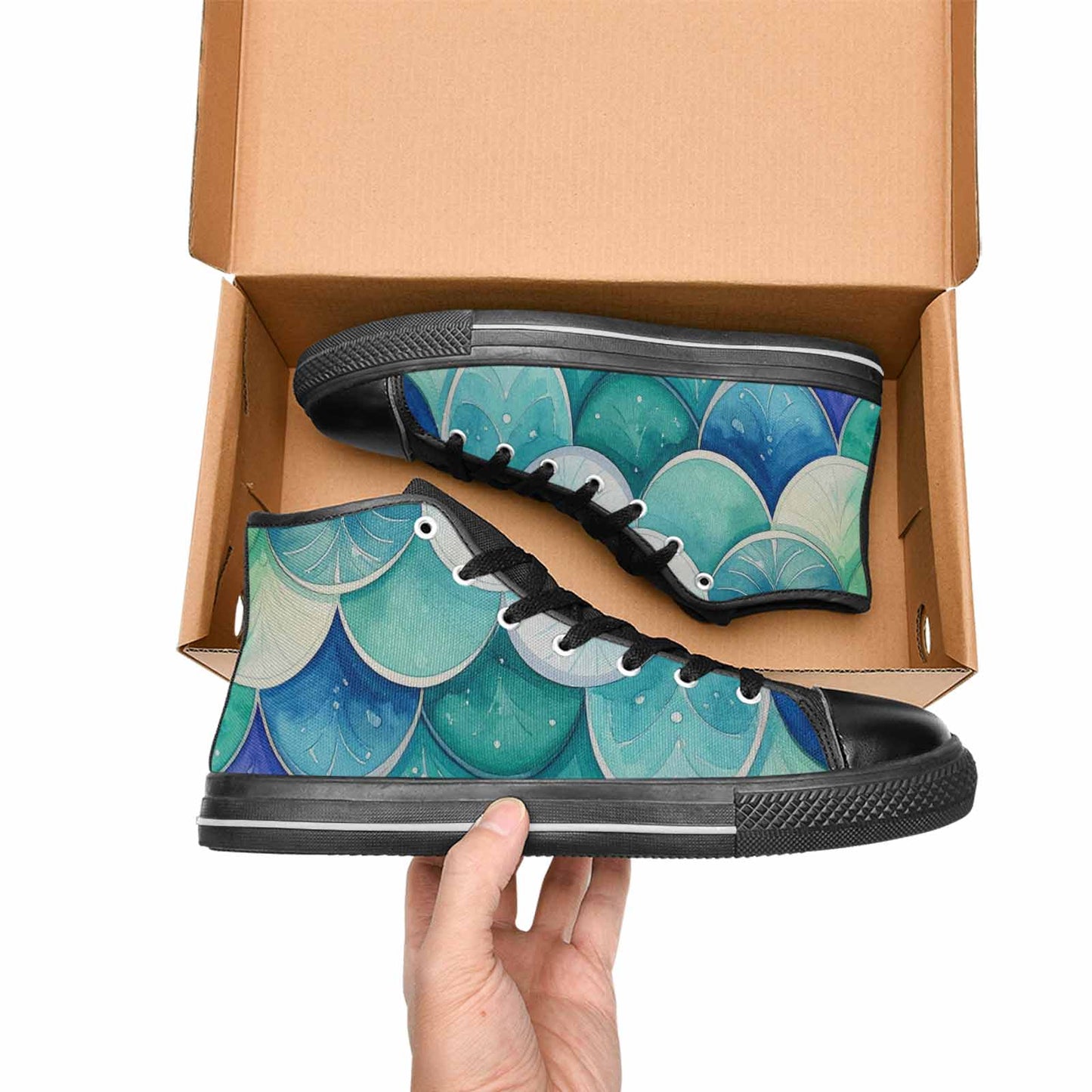 WOMEN'S Mermaid Scale High Top Canvas Vibrant Chaos Custom Shoes
