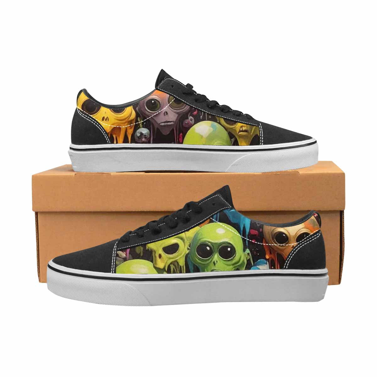 WOMEN'S Aliens  Camo Melting Lace-Up Canvas Wallpaper Art Sneakers