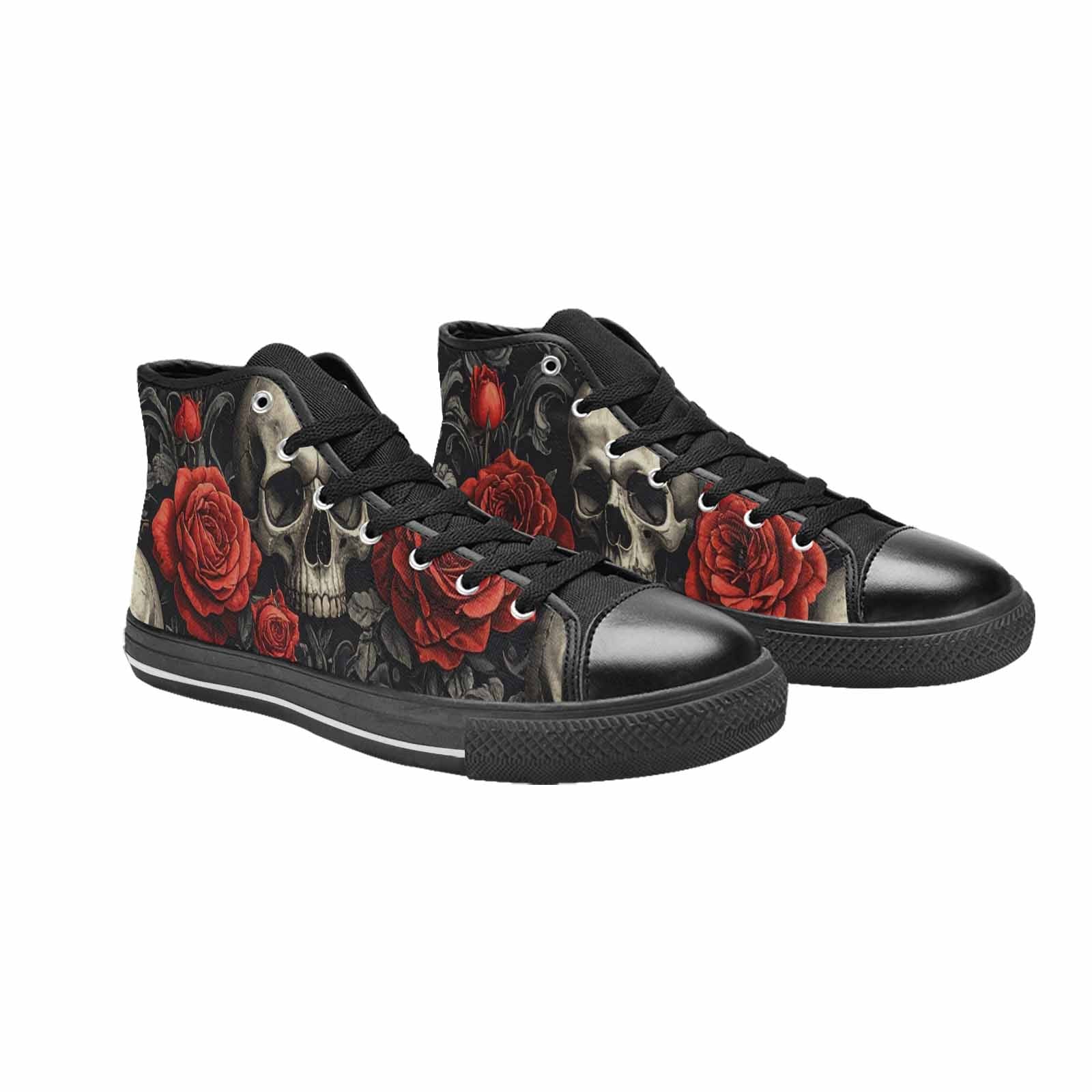 WOMEN'S Skulls Roses Fine Line High Top Canvas Dreamcore Sneakers