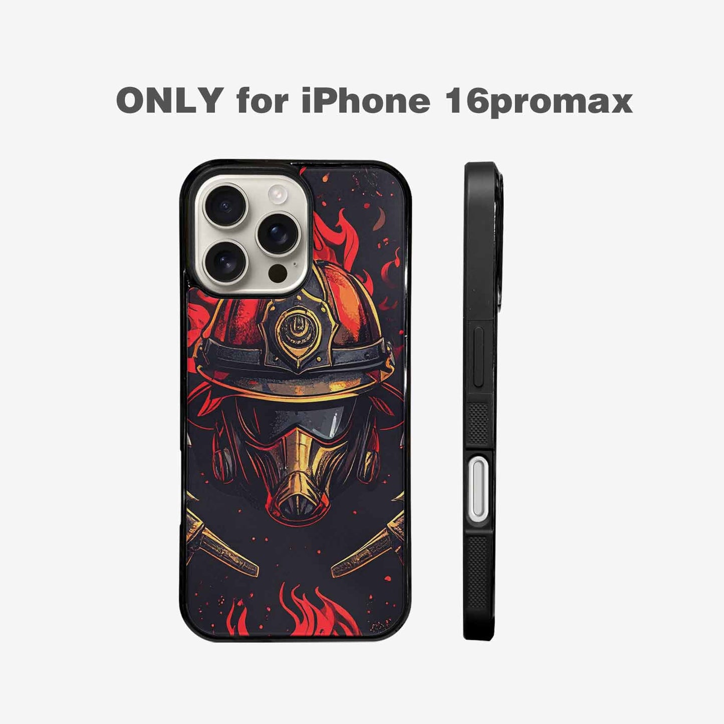 iPhone 16 Pro Max Case — Firefighter Pattern Flames Axes Helmets Seamless, Custom Art Phone Cover