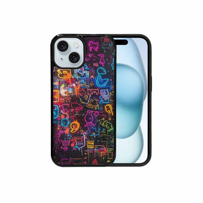 iPhone 15 Case — Neon Glow Outline Icon Pattern Hundreds, Custom Made Phone Cover