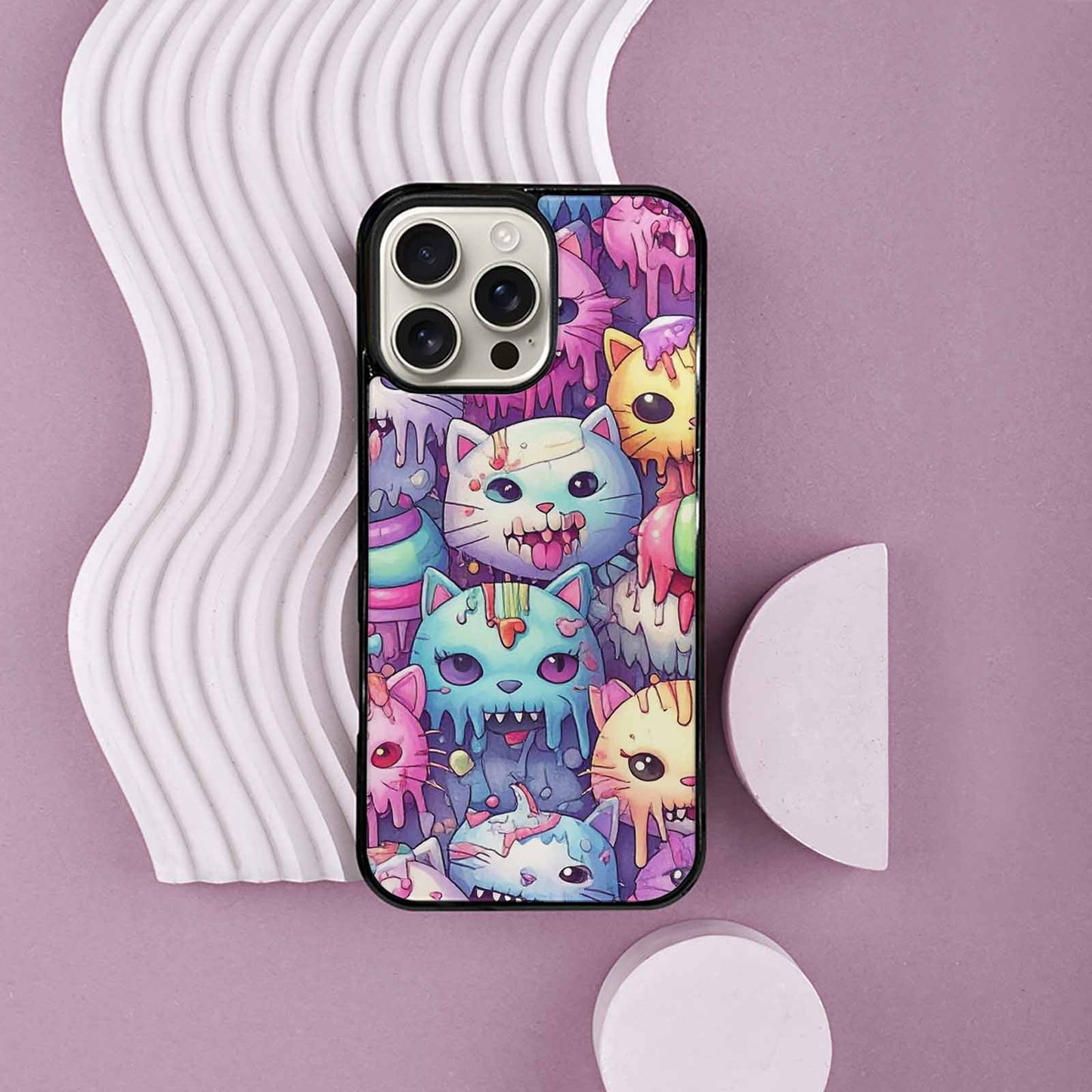 iPhone 16 Pro Max Case — Pastel Gore Cat Character Pattern Hundreds, Unique Phone Case Design