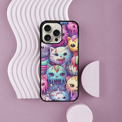 iPhone 16 Pro Max Case — Pastel Gore Cat Character Pattern Hundreds, Unique Phone Case Design
