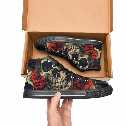 MEN'S Skulls Roses Bold Pen Ink High Top Canvas Wallpaper Art Custom Shoes