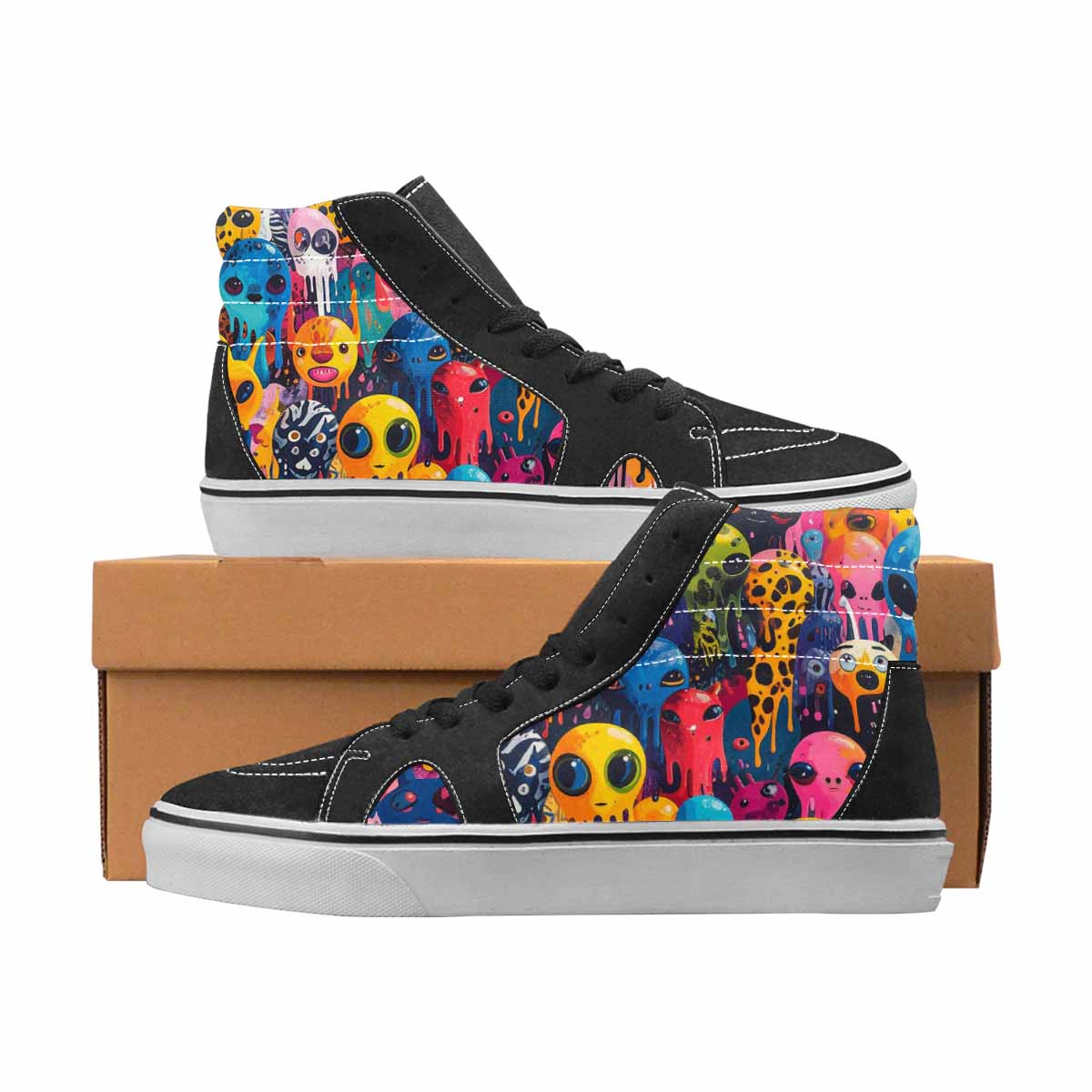 WOMEN'S Alien High Top Canvas Bold Print Wallpaper Art Custom Print Sneakers