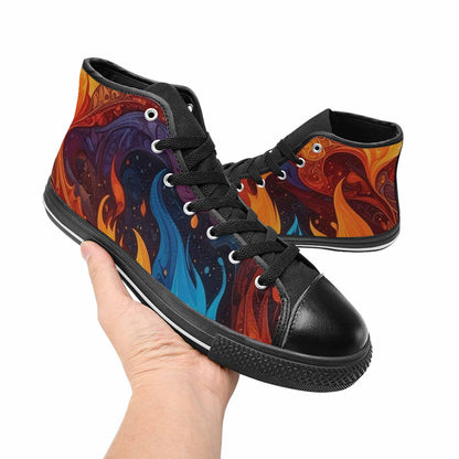 WOMEN'S Fire Flame High Top Canvas Vibrant Chaos Sneakers