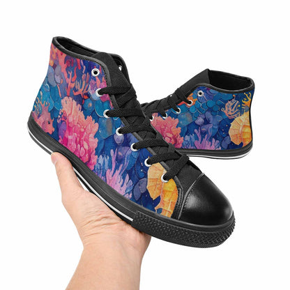 WOMEN'S Fish Scale Coral High Top Canvas Grunge Custom Shoes
