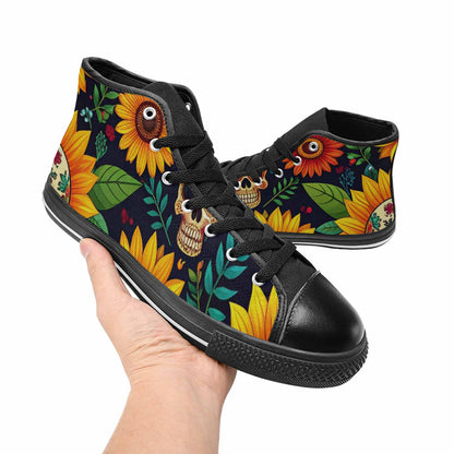 WOMEN'S Sunflowers And Skulls High Top Canvas Grunge Custom Shoes