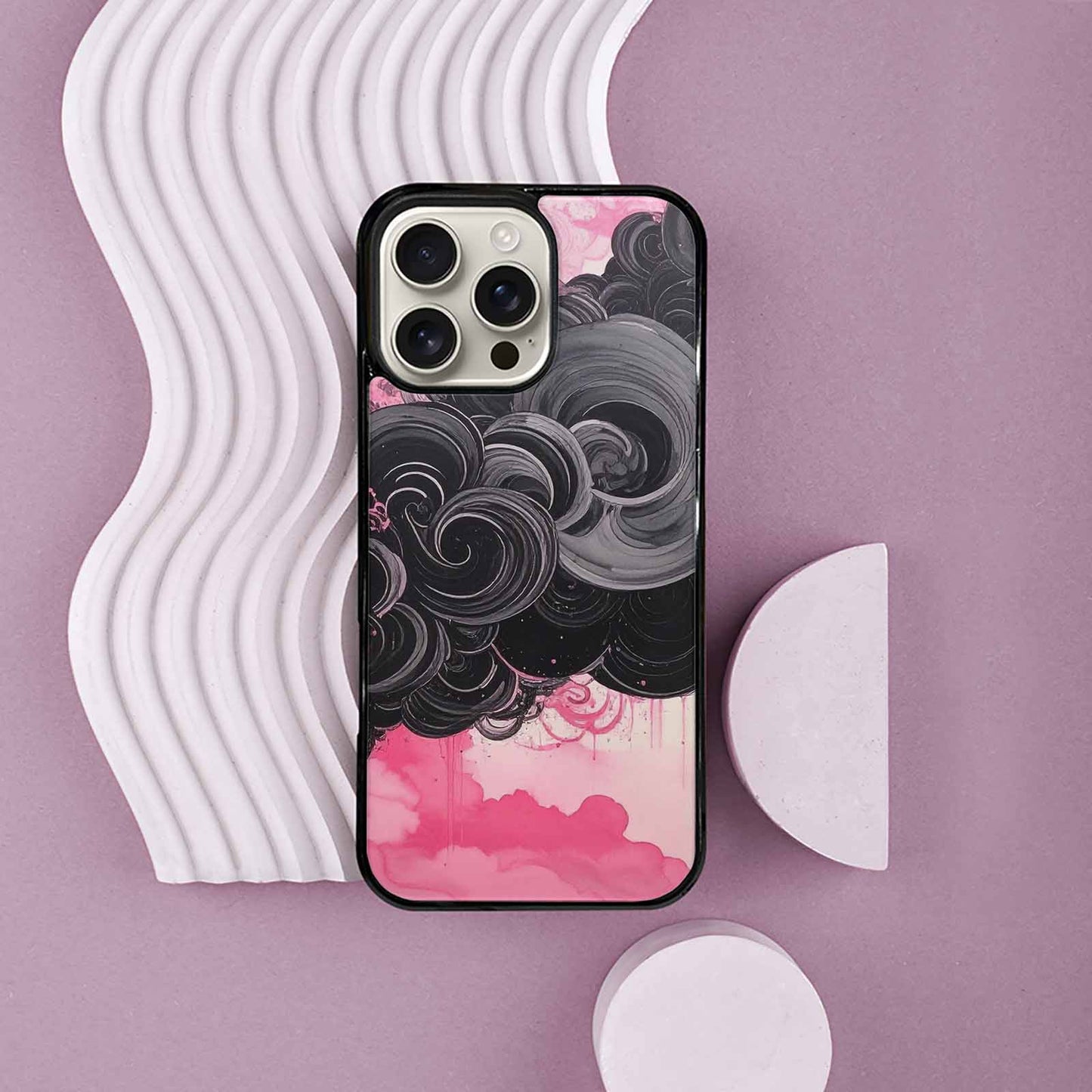 iPhone 16 Pro Max Case — Van Gogh Swirl Black Pink Ink, Custom Print Case Cover