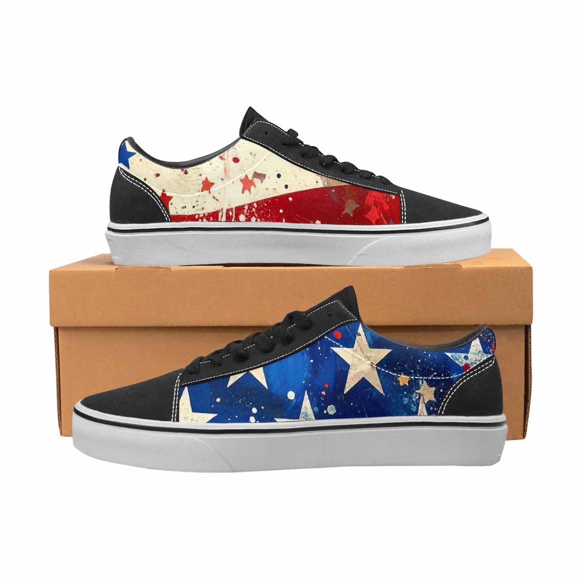 WOMEN'S Patriotic Stars Stripes Lace-Up Canvas Cottagecore Custom Sneakers