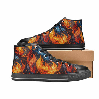 WOMEN'S Fire Flame High Top Canvas Wallpaper Art Shoes
