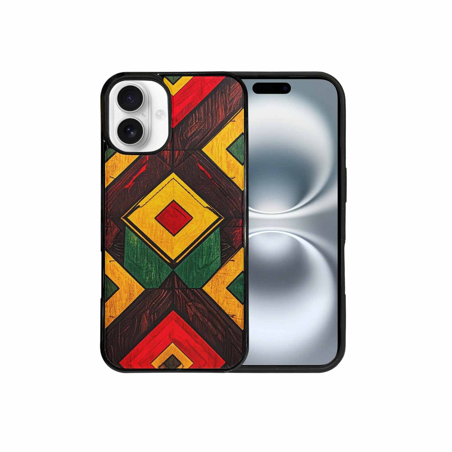iPhone 16 Plus Case — African Kente Cloth Inspired Pattern Geometric, Custom Print Case Cover