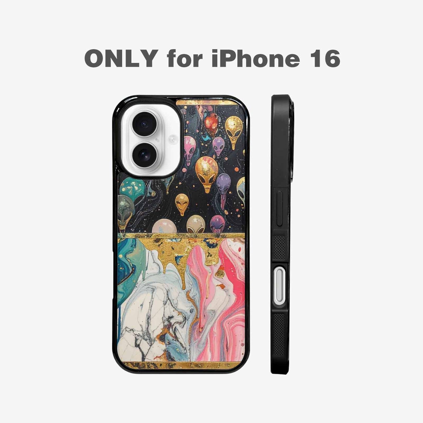 iPhone 16 Case — Aliens Marblealiens Pattern Cyi, Unique Phone Case Design