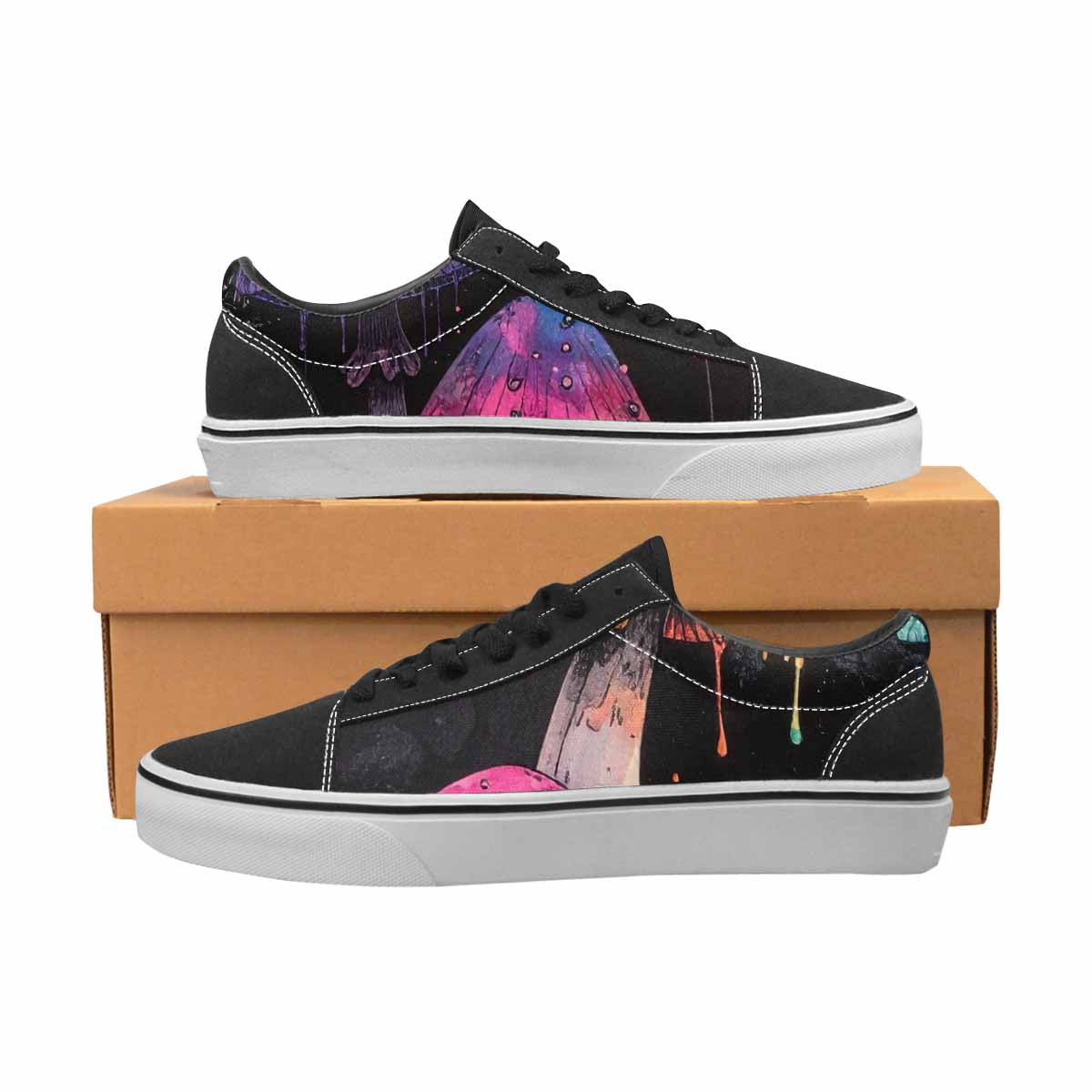 WOMEN'S Rainbow Drip Mushrooms Lace-Up Canvas Vivid Sneakers