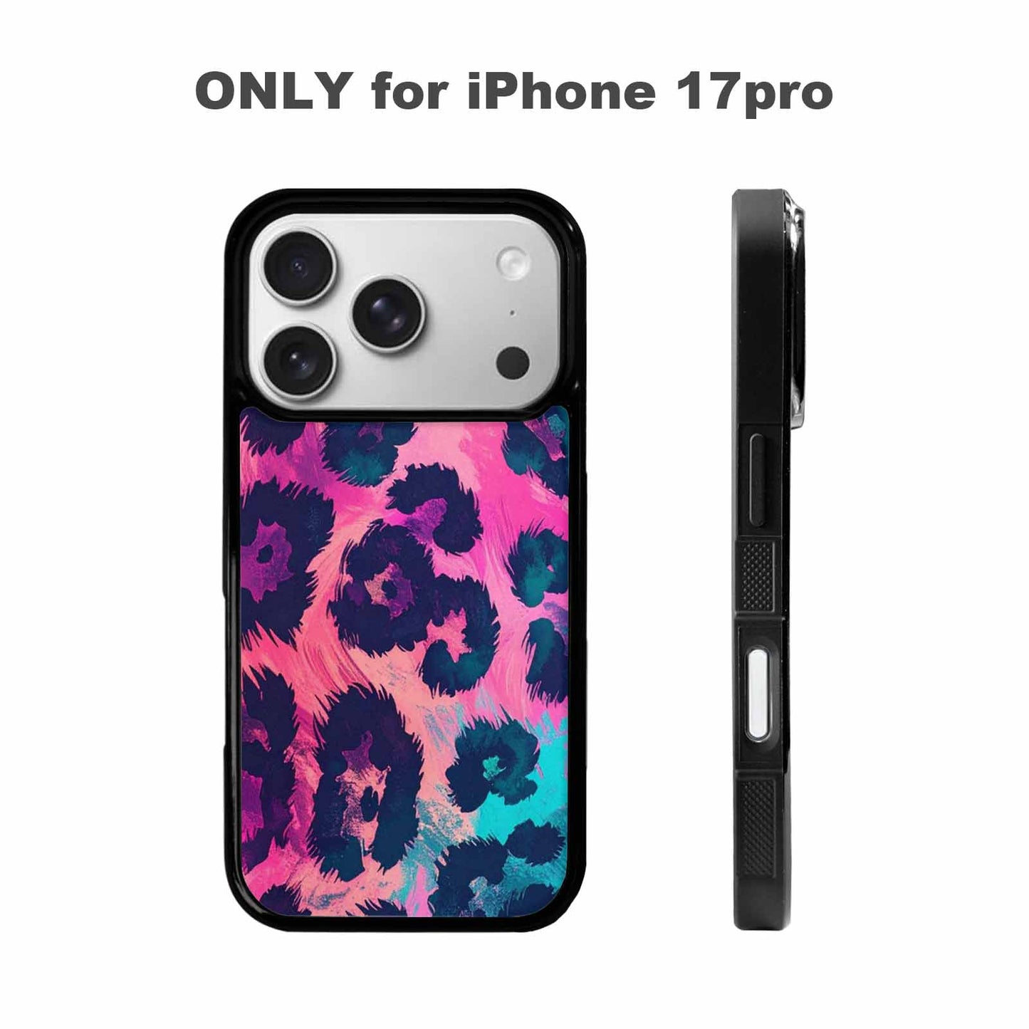 iPhone 17 Pro Case — Leopard Neon Pink Teal Airbrush Animal, Custom Phone Case