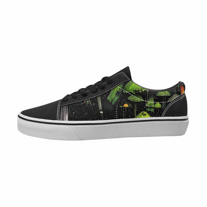 WOMEN'S Mushrooms Black & Green Ink Canvas Statement Cottagecore Limited Edition Sneakers