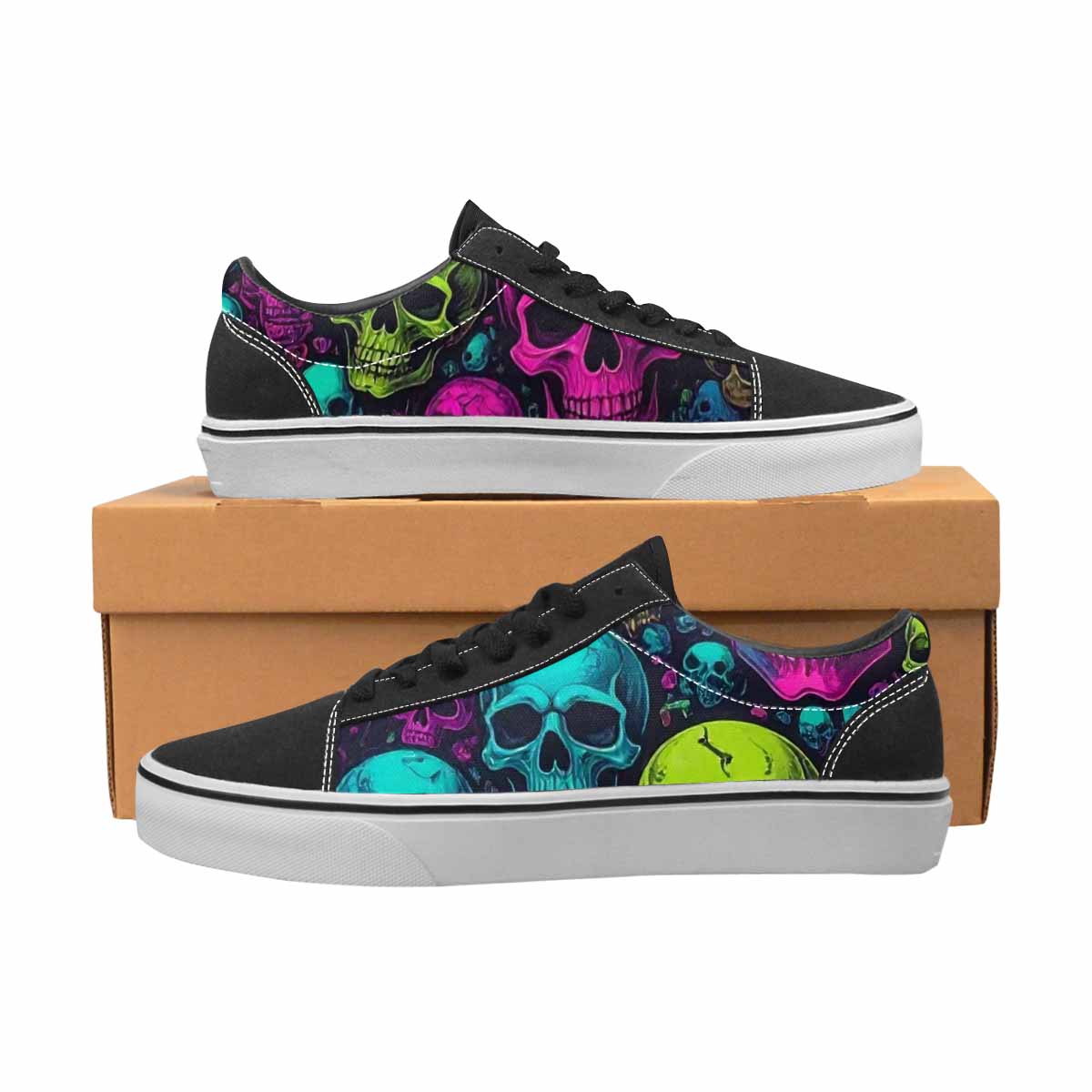 MEN'S Skulls - Neon Canvas Lace-Up Wallpaper Art Custom Sneakers