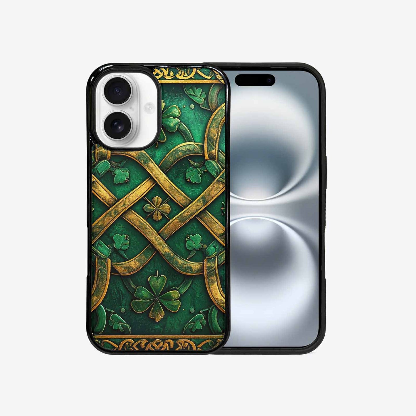 iPhone 16 Case — Irish Celtic Knot Pattern Shamrocks Seamless, Custom Phone Case