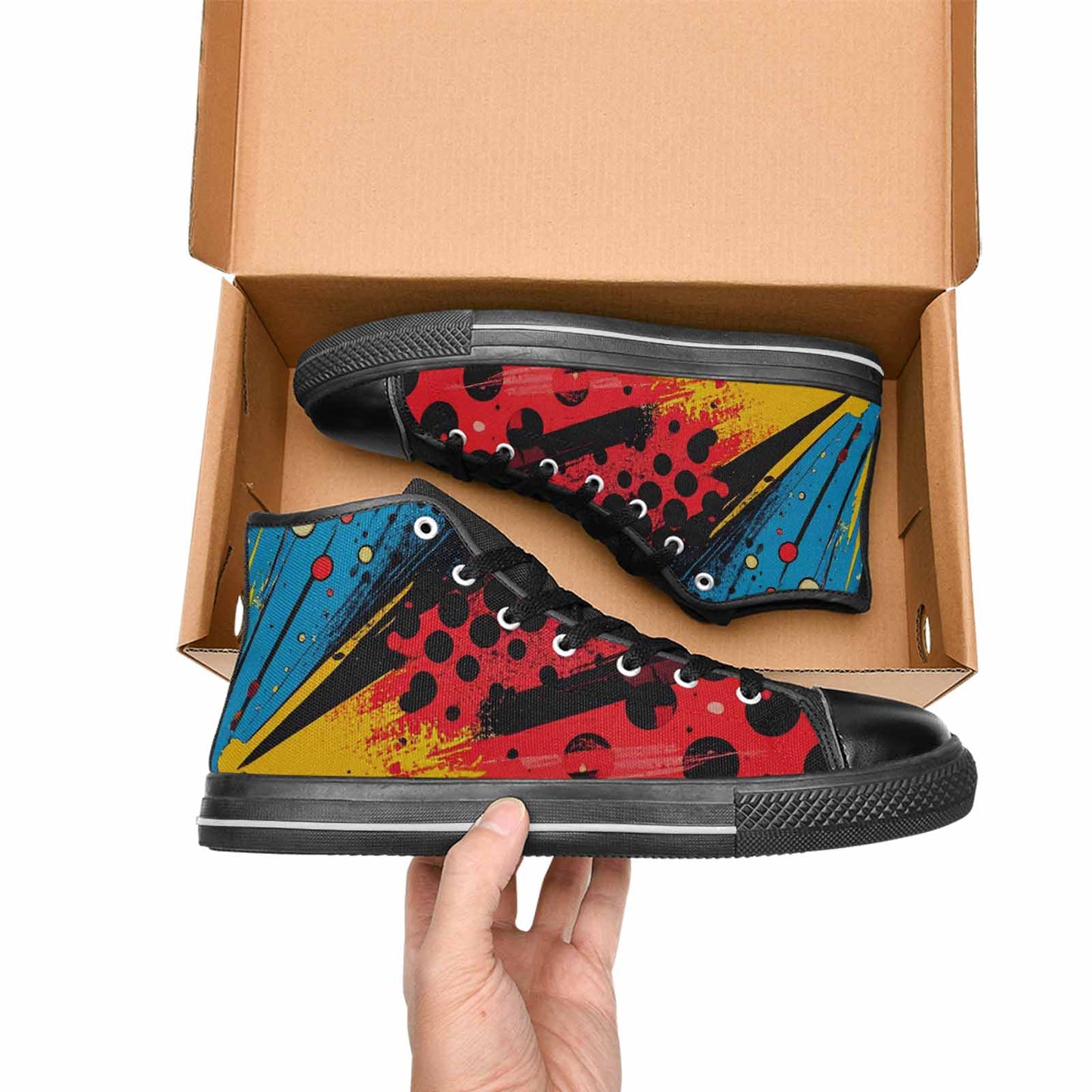 WOMEN'S Comic Book Halftone High Top Canvas Vibrant Chaos Custom Sneakers