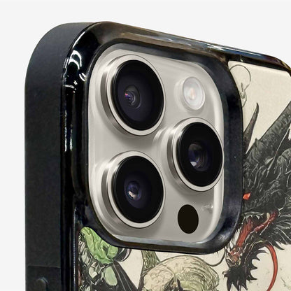 iPhone 16 Pro Max Case — Dragon Scale Black Green Ink Dragons, Unique Phone Case Design