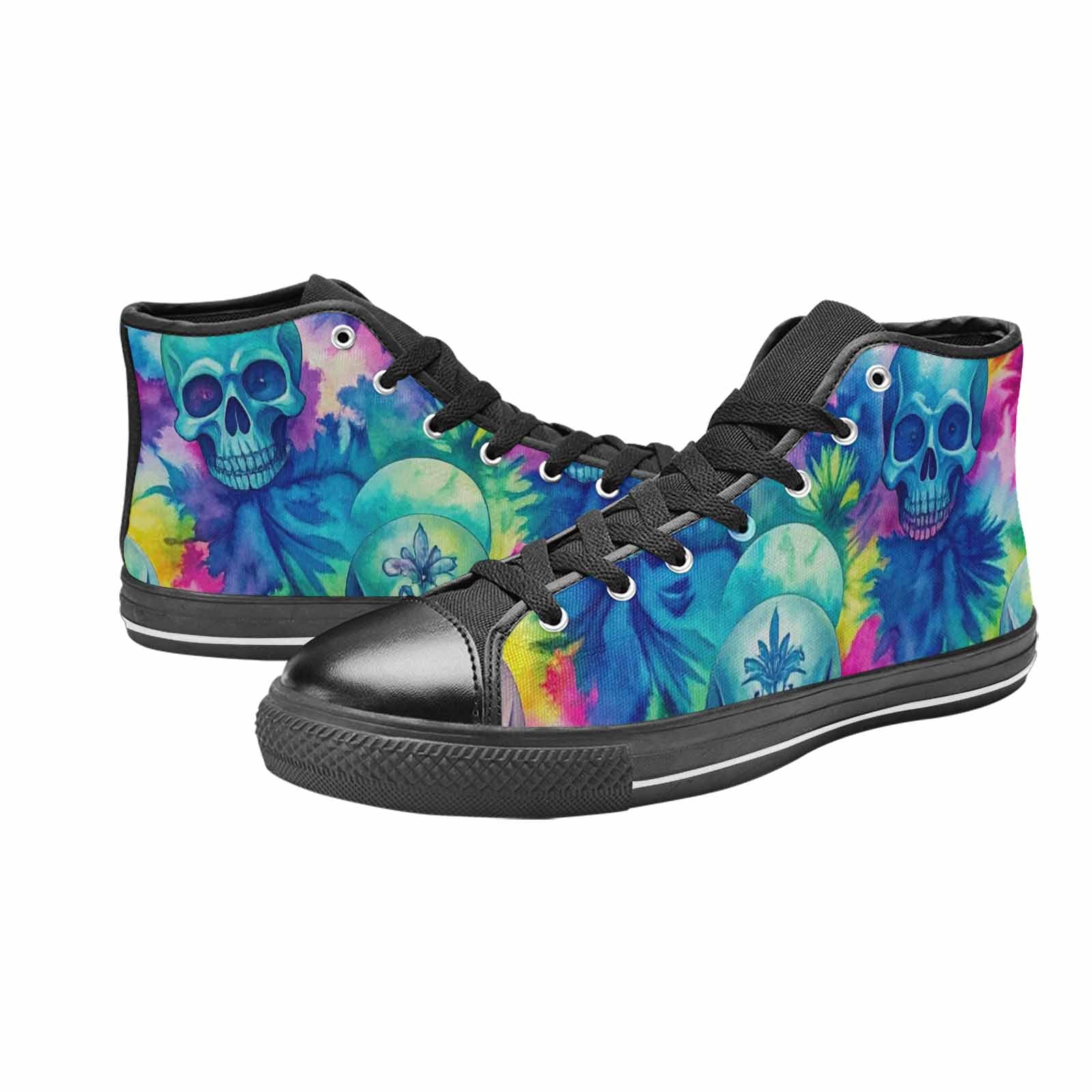 WOMEN'S Tie Dye Skulls Print High Top Canvas Cottagecore Sneakers