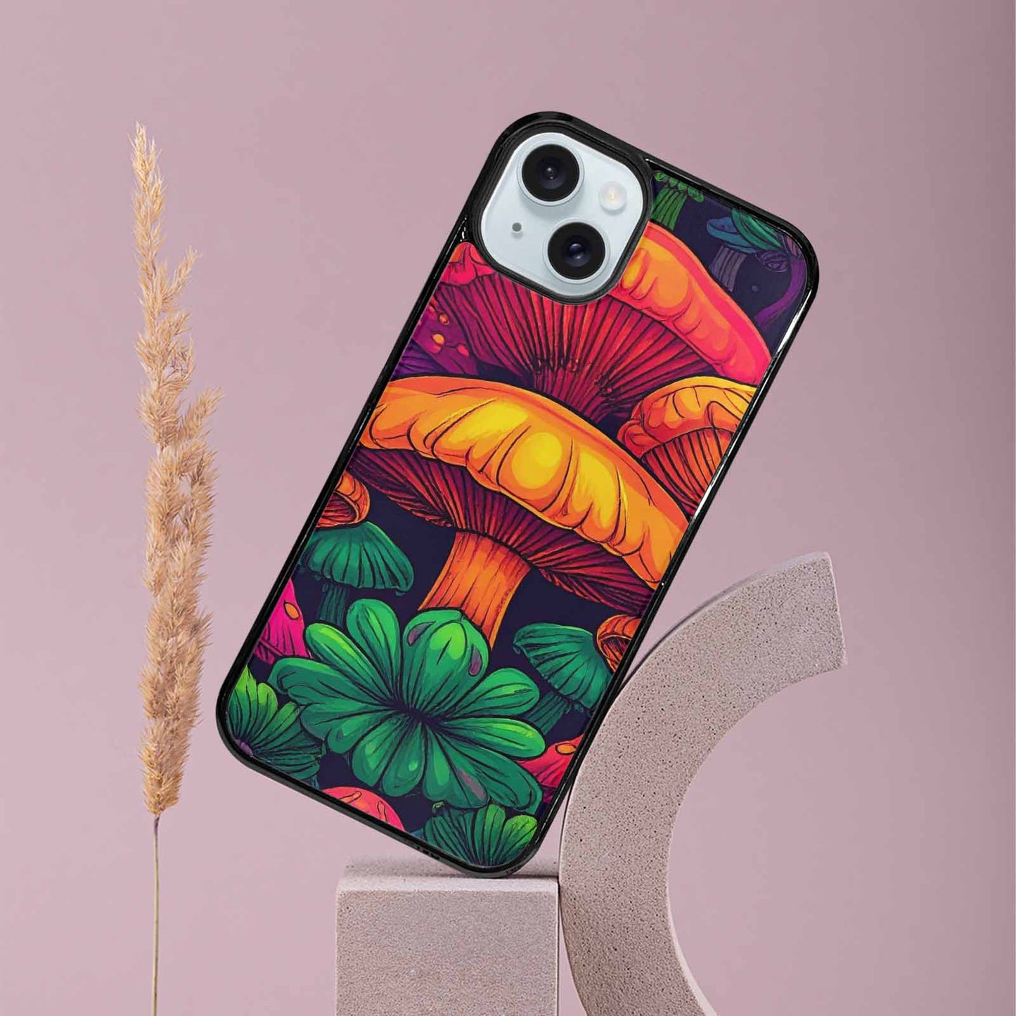iPhone 15 Plus Case — Psychedelic Mushroom Cartoon Pattern, Custom Made Phone Cover