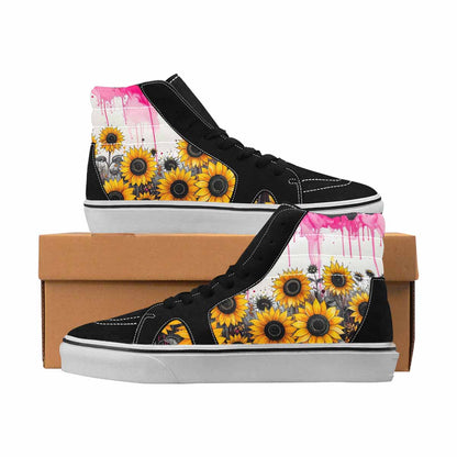 MEN'S Sunflowers Black & Pink Ink High Top Canvas Boutique Melting Art Custom Print Sneakers