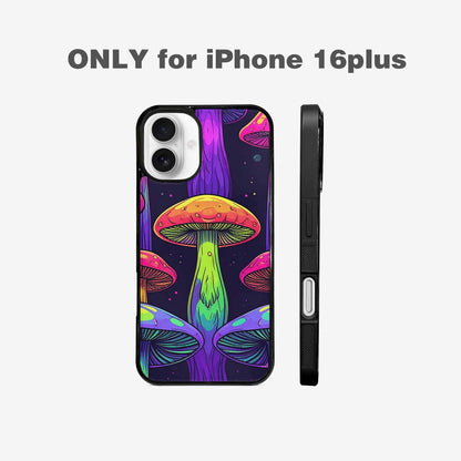 iPhone 16 Plus Case — Psychedelic Mushroom Cartoon Pattern, Custom Art Phone Cover