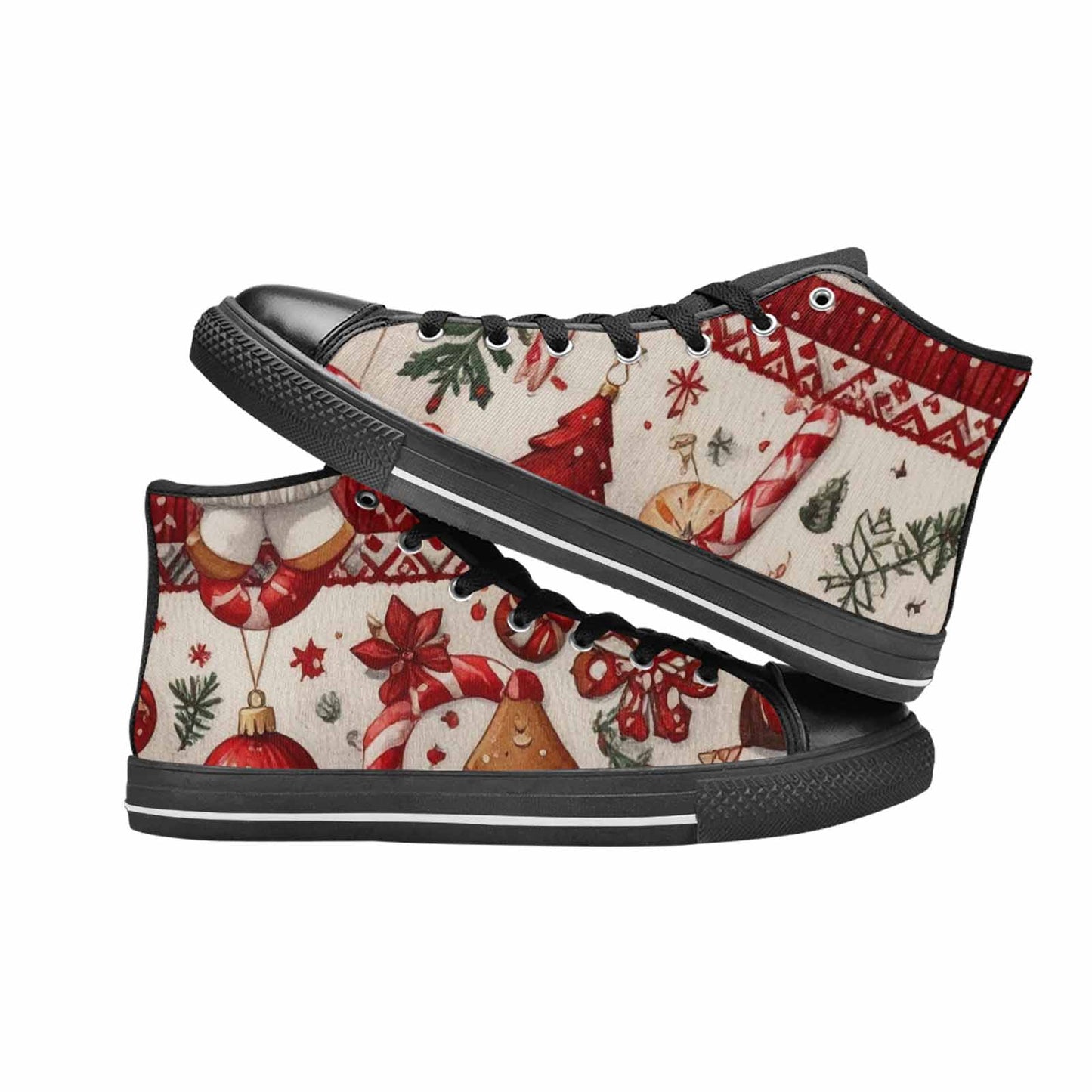 WOMEN'S Christmas Holly Snowflake High Top Canvas Vivid Shoes