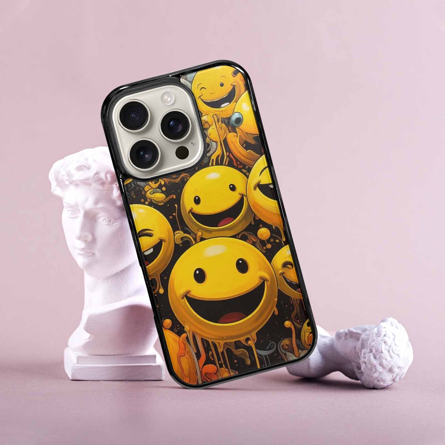 iPhone 16 Pro Case — Melting Moon Smiley Red Splatt, Custom Designed Case Cover