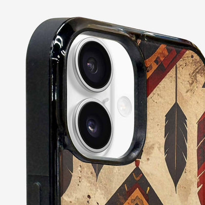 iPhone 16 Case — Native American Geometric Pattern Arrows Feathers, Custom Phone Case