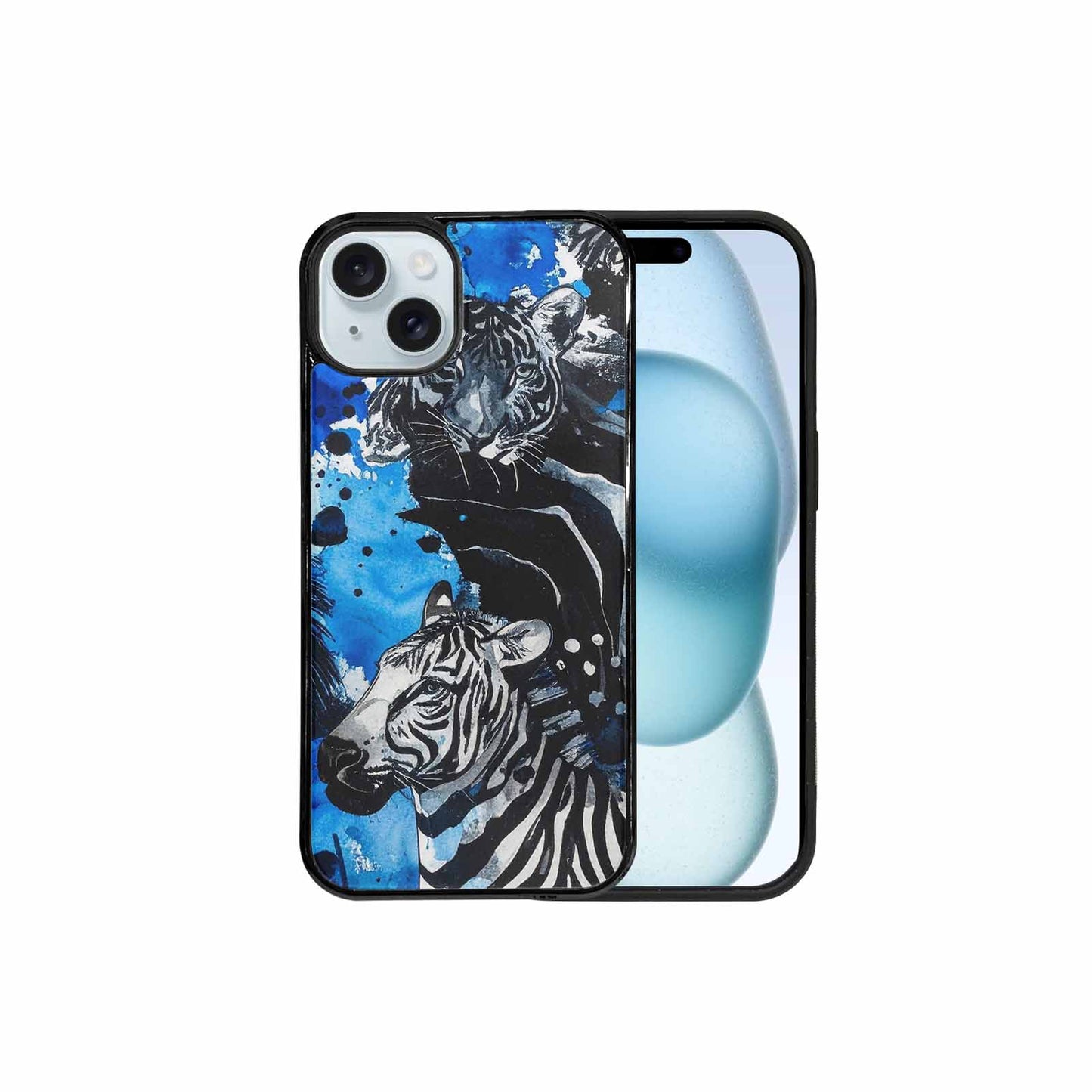 iPhone 15 Plus Case — Animal Print Black Blue Ink Animal, Customized Protective Case