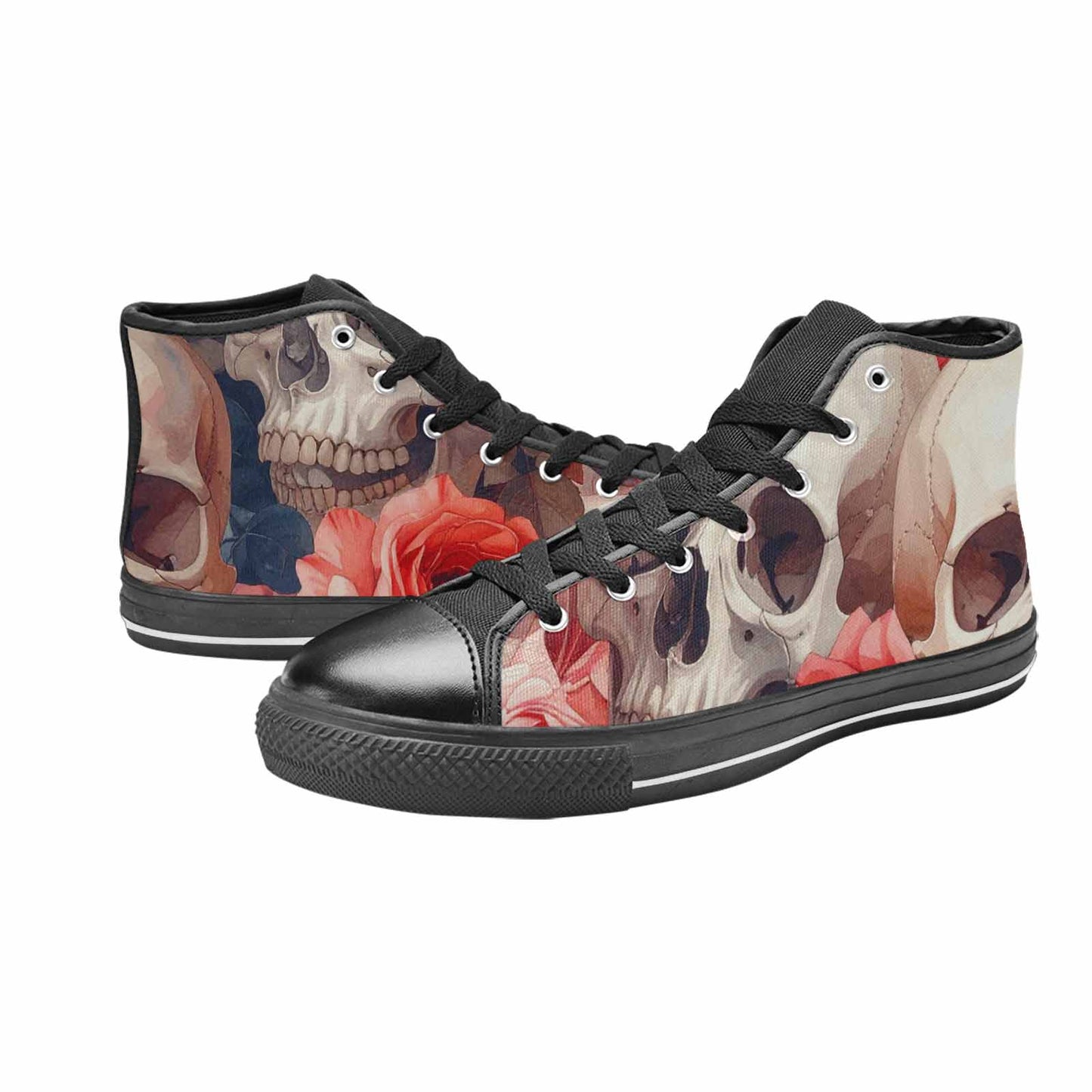 MEN'S Skulls Roses Soft Airbrush High Top Canvas Neon Fantasy Custom Sneakers