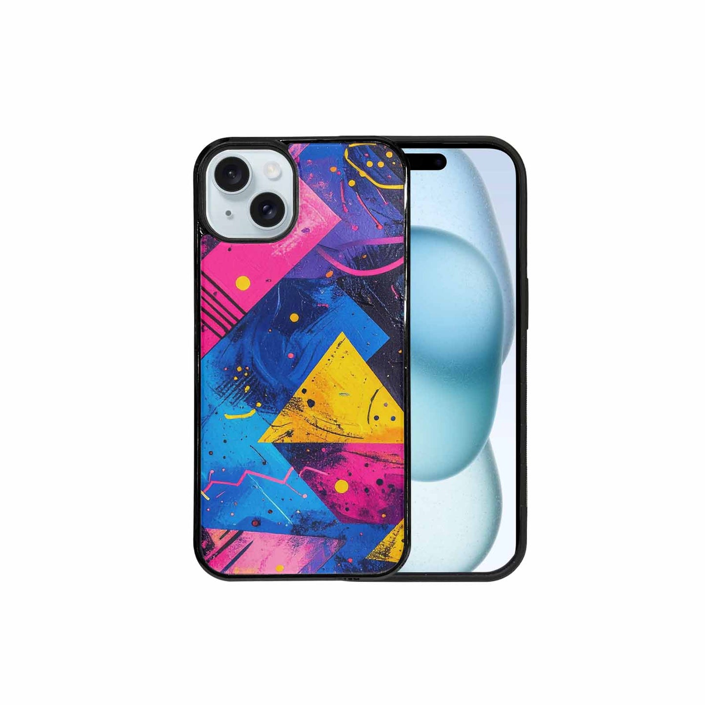 iPhone 15 Plus Case — Memphis Squiggles Triangles Dots, Customized Protective Case