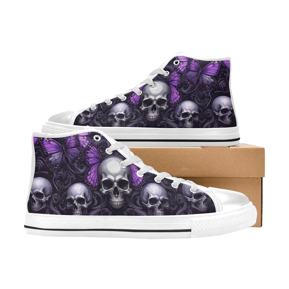 WOMEN'S Skull Butterfly Purple Iridescent High Top Canvas Y2K Custom Sneakers