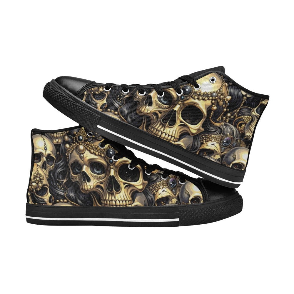 WOMEN'S Elegant Jeweled Skull Dark High Top Canvas Vibrant Chaos Custom Shoes