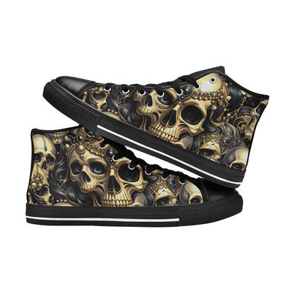 WOMEN'S Elegant Jeweled Skull Dark High Top Canvas Vibrant Chaos Custom Shoes