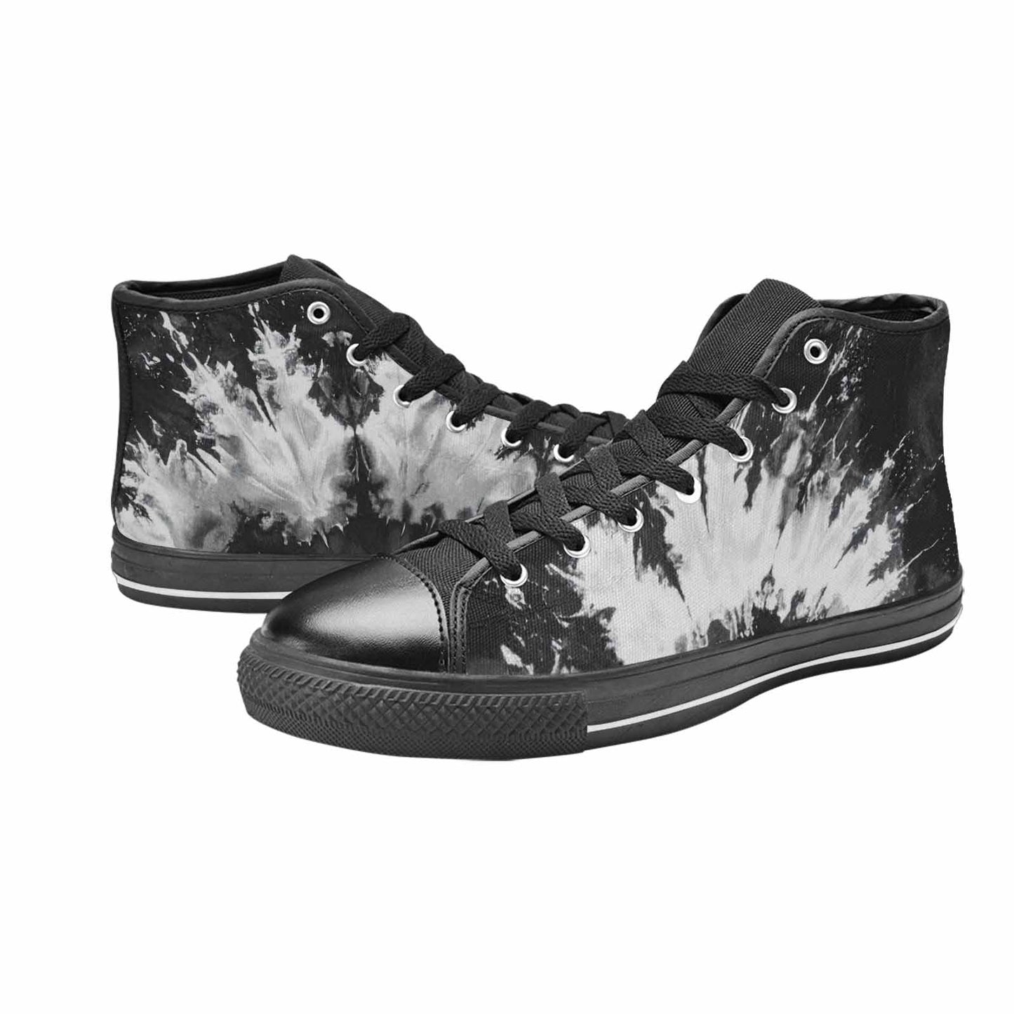 MEN'S Tie Dye Acid Wash Black White High Top Canvas Wallpaper Art Custom Sneakers