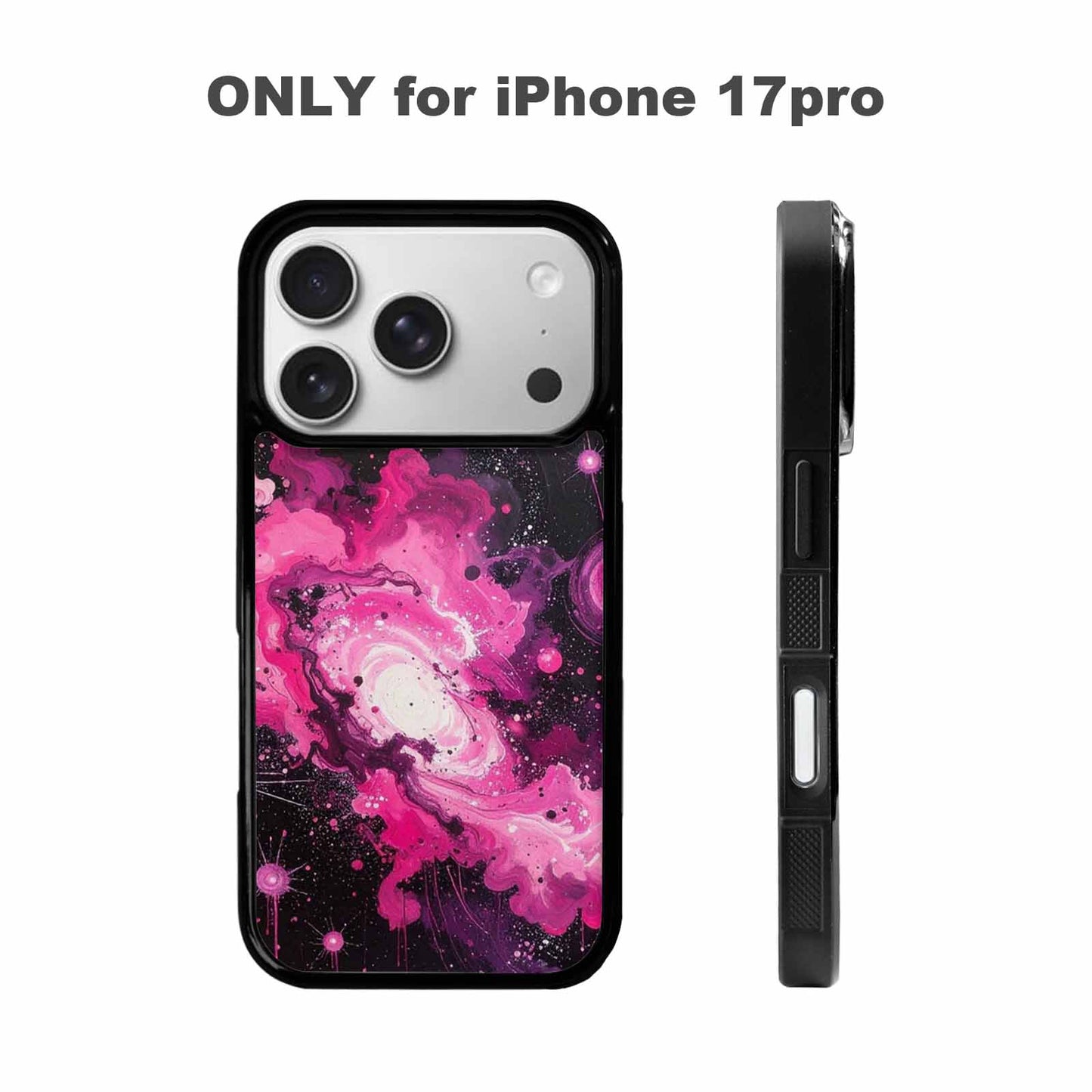 iPhone 17 Pro Case — Galaxy Nebula Black Pink Ink Galaxy, Custom Art Phone Cover