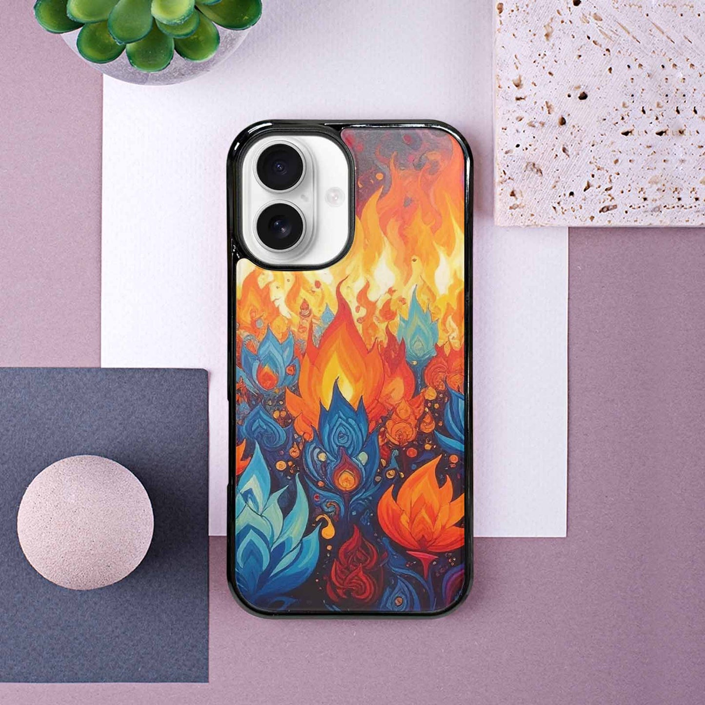 iPhone 16 Case — Flame Burst Full Color Vibrant Flame, Custom Designed Case Cover