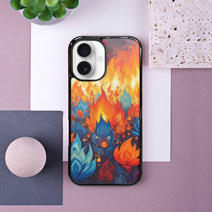 iPhone 16 Case — Flame Burst Full Color Vibrant Flame, Custom Designed Case Cover