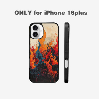 iPhone 16 Plus Case — Flame Burst Black Red Ink Flame, Customized Protective Case