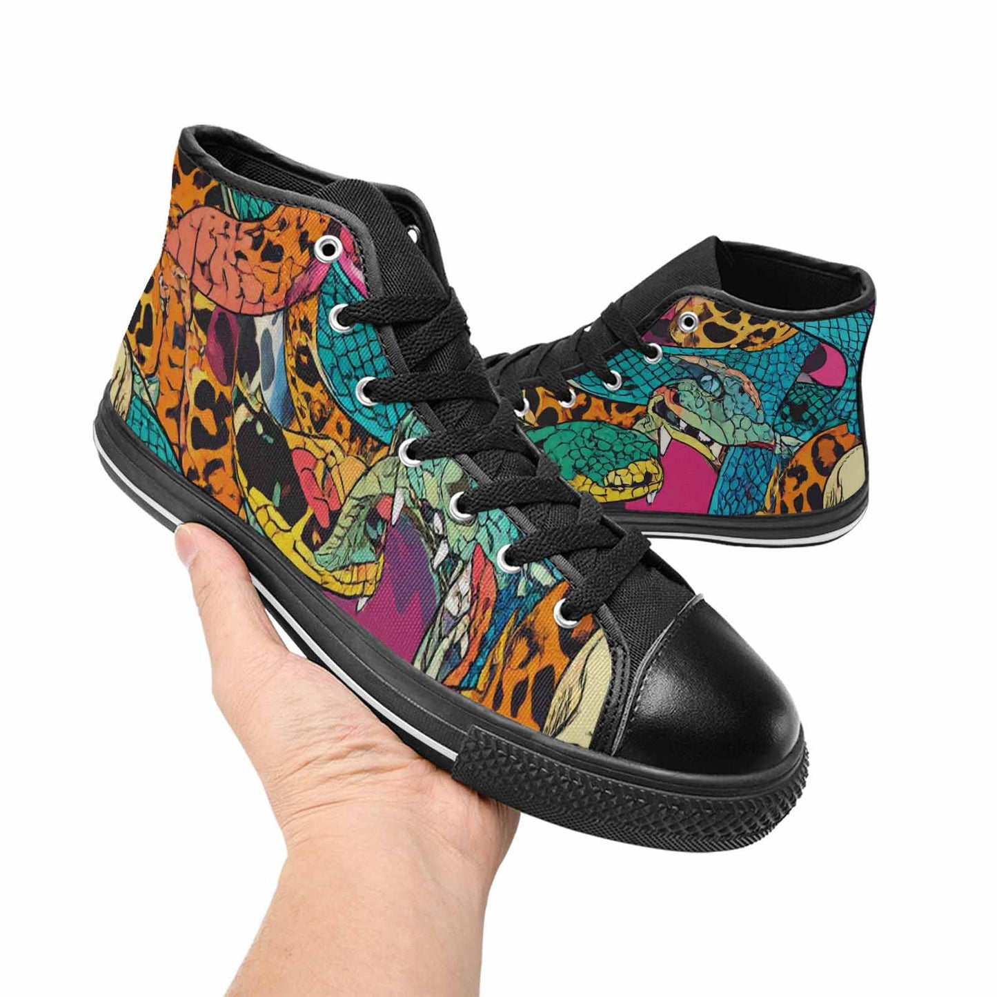 WOMEN'S Snake Print Skull High Top Canvas Dark Academia Custom Sneakers