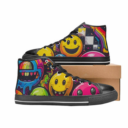 MEN'S Yellow Smiley Face High Top Canvas Neon Fantasy Custom Sneakers