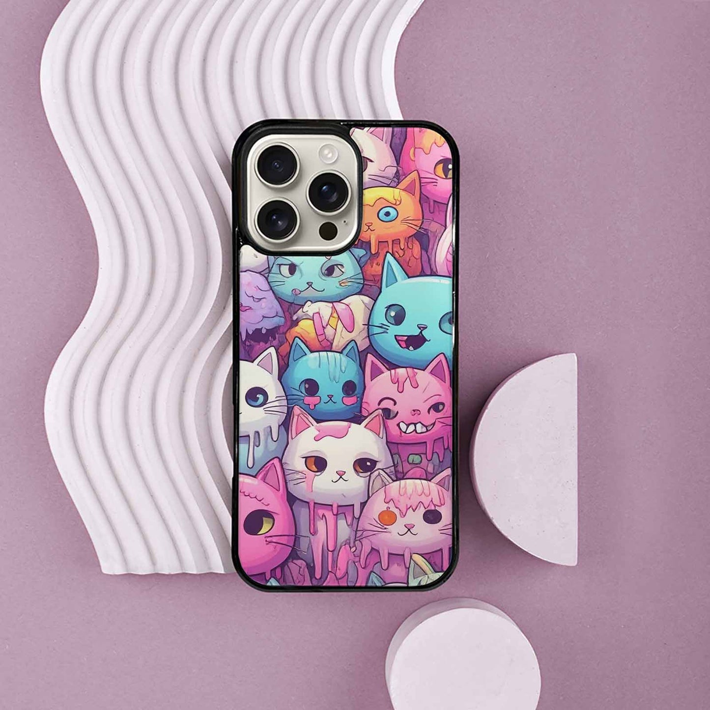 iPhone 16 Pro Max Case — Pastel Gore Cat Character Pattern Hundreds, Original Design Phone Case