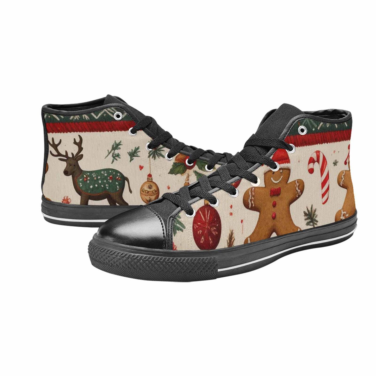 WOMEN'S Christmas Holly Snowflake High Top Canvas Dark Academia Custom Sneakers