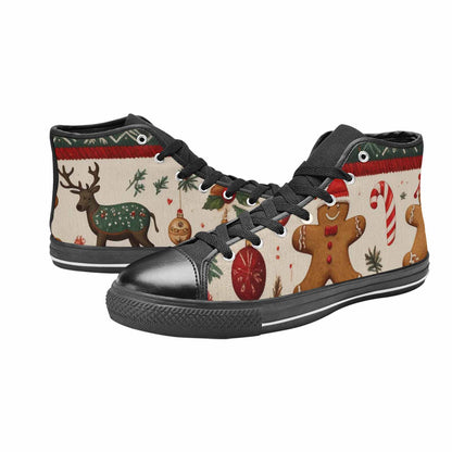 WOMEN'S Christmas Holly Snowflake High Top Canvas Dark Academia Custom Sneakers